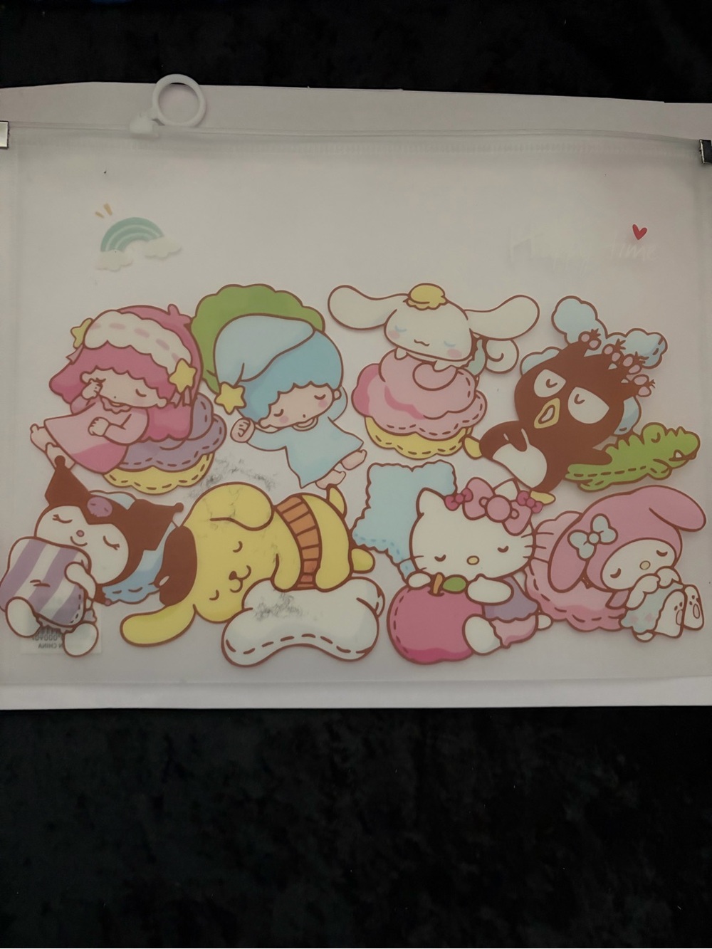 Sanrio pastel character zipper pouch - white, pink, blue, yellow, brown